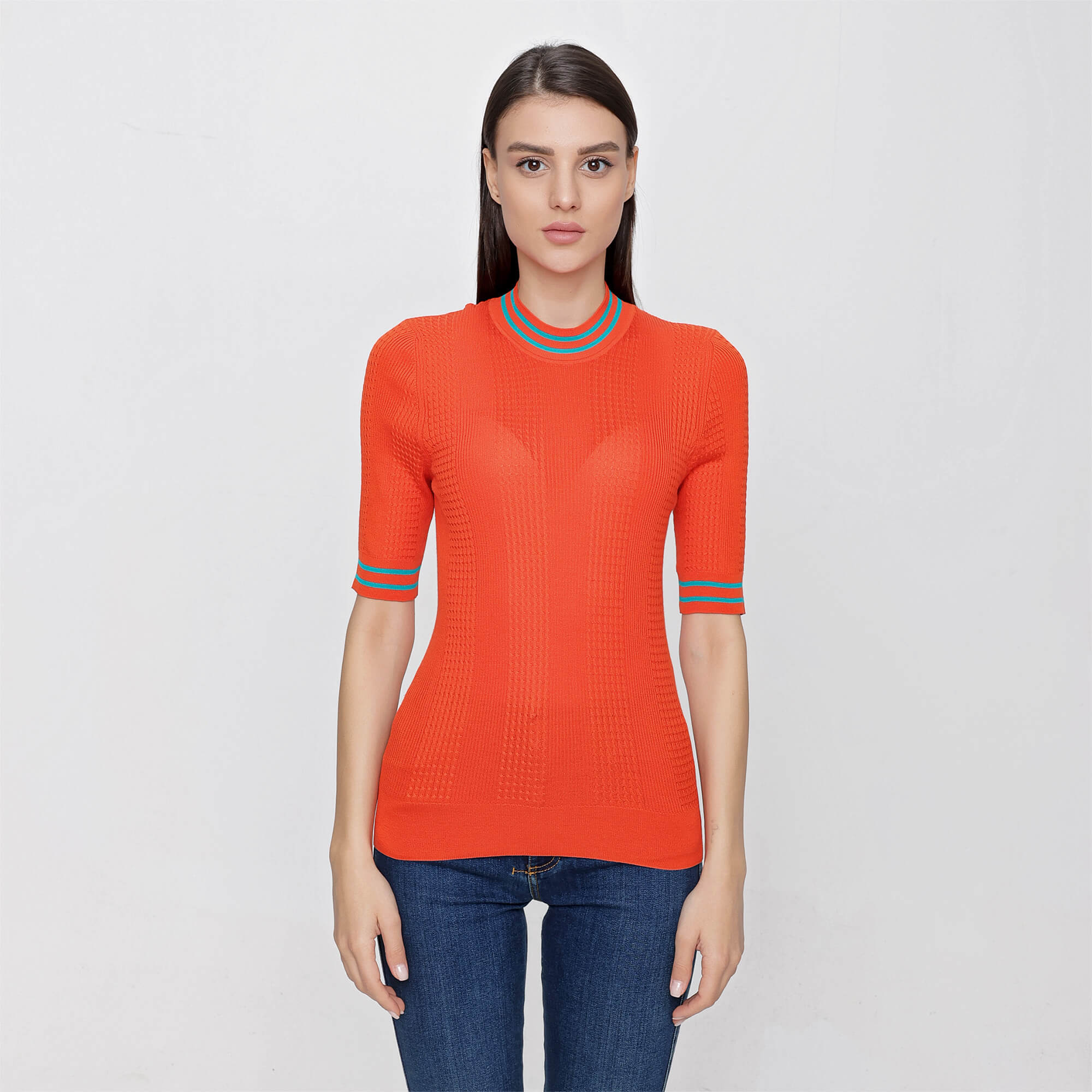 FENDI - Orange Short Sleeve Silk Sweater